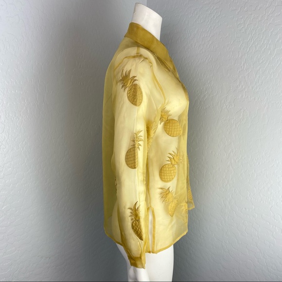 Poetic Petite Sheer Yellow Pineapple Print Blouse - Picture 3 of 6